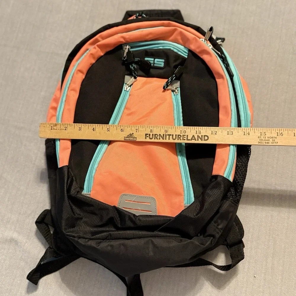 ES Backpack Coral Black Aqua School Travel Laptop Book Bag Multi Pocket‎